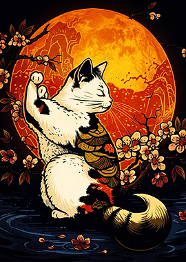 Lucky Cat with Japanese Tattoo Art