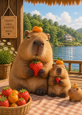 Two Capybaras Having a Fruit Picnic