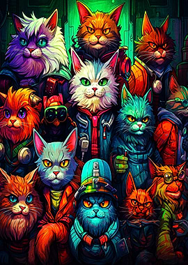 Cyberpunk Cat Squad Portrait