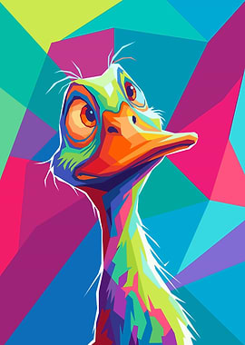Colorful Pop Art Ostrich Portrait