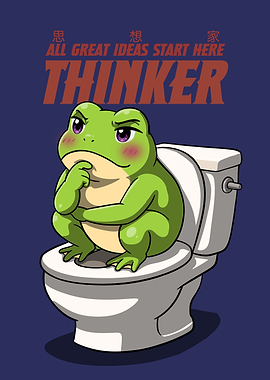 Thinker Funny Frog on Toilet Illustration