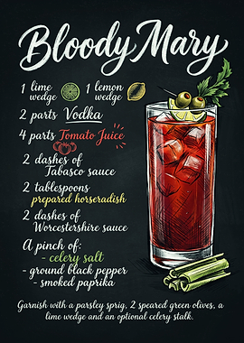 Bloody Mary Cocktail Recipe Chalkboard Art
