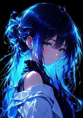 Glowing Blue Haired Anime Girl