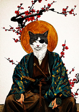 Samurai Cat with Eyepatch