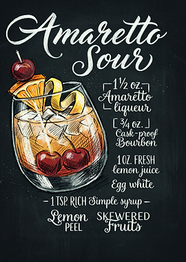 Amaretto Sour Cocktail Recipe Chalkboard Art