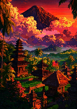 Balinese Temple at Sunset