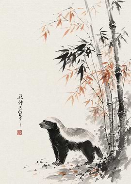 Honey Badger in Ink Wash Style