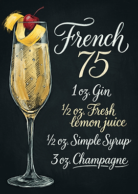 French 75 Cocktail Recipe Chalkboard Art