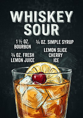 Whiskey Sour Cocktail Recipe Poster