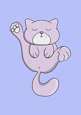 Cute Lavender Cartoon Cat Stretching