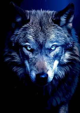 Glowing Blue Eyed Wolf Portrait
