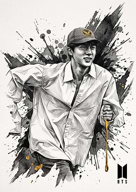 Jin BTS Ink Splash Portrait