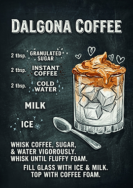 Dalgona Coffee Recipe Chalkboard Art