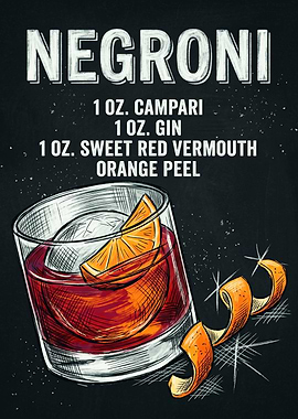 Negroni Cocktail Recipe Chalkboard Art