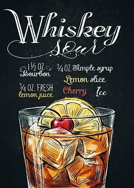 Whiskey Sour Cocktail Recipe Chalkboard Art