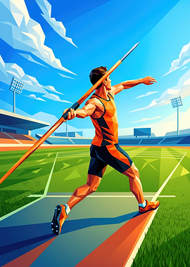 Low Poly Javelin Thrower Athlete
