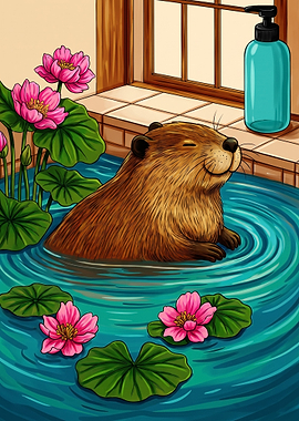 Cute Beaver Relaxing in Bath
