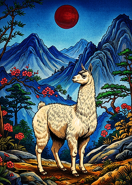 Llama in a Japanese Landscape