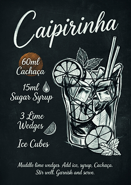 Caipirinha Cocktail Recipe Chalkboard Art