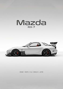Minimalist Mazda RX-7 white sleek car Poster