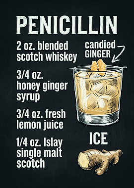 Penicillin Cocktail Recipe Chalkboard Art