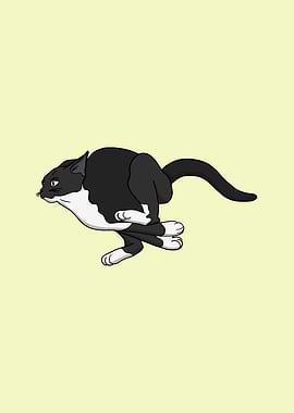 Running Tuxedo Cat Illustration