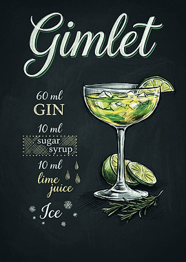Gimlet Cocktail Recipe Chalkboard Art