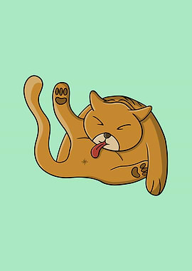 Cute Cartoon Ginger Cat Grooming