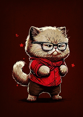 Cute Cat Wearing Glasses and Shirt