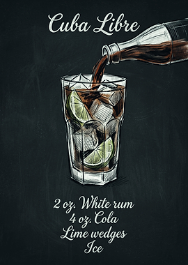 Cuba Libre Cocktail Recipe Chalkboard Art