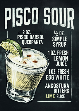 Pisco Sour Cocktail Recipe Chalkboard Art