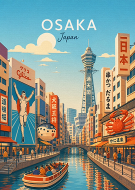 Osaka Japan Travel Poster Illustration