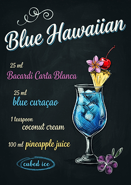 Blue Hawaiian Cocktail Recipe Chalkboard Art