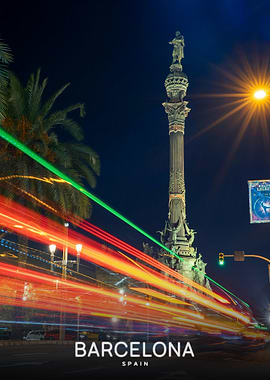 Columbus Monument Night Light Trails