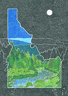 Artistic Idaho State Map Illustration