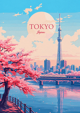Tokyo Japan Cherry Blossom Travel Poster