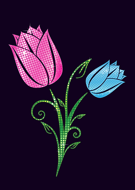 Sparkling Mosaic Tulip Flower Illustration