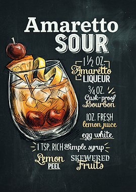 Amaretto Sour Cocktail Recipe Chalkboard Art