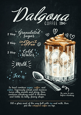 Dalgona Coffee Recipe Chalkboard Art
