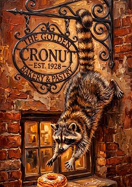 Raccoon Stealing a Cronut Pastry