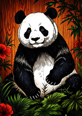 Artistic Panda in Tropical Forest