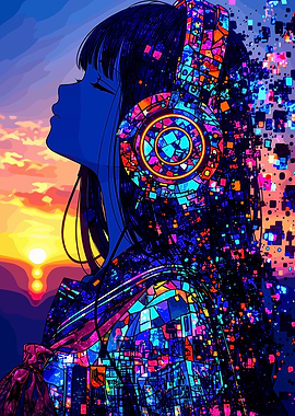 Anime Girl Listening to Music