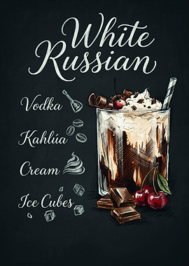White Russian Cocktail Recipe Poster