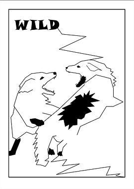 Minimalist Wild foxes Line Art