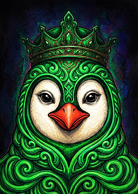 Royal Penguin in Green Ornamentation