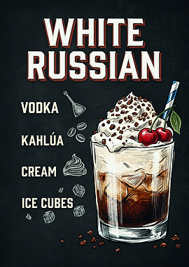 White Russian Cocktail Recipe Poster