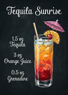 Tequila Sunrise Cocktail Recipe Chalkboard Art