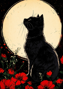 Black Cat Under Full Moon
