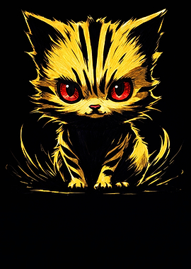Fiery Yellow Tiger Kitten Illustration