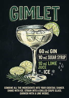 Gimlet Cocktail Recipe Chalkboard Art